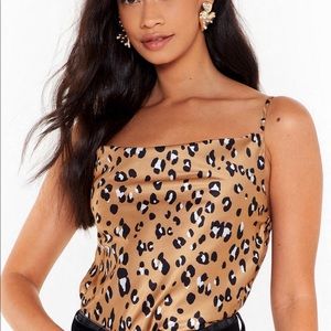 Nasty Gal Leopard Print Satin Cowl Neck Top